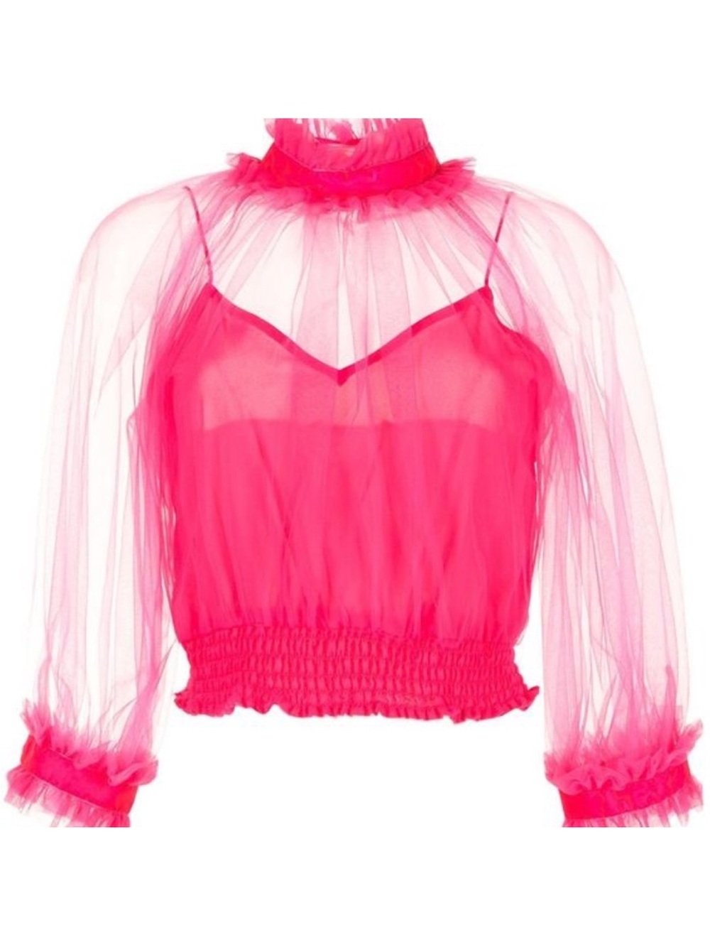 Alice + Olivia Cropped Sheer Mesh Hot Pink Blouse